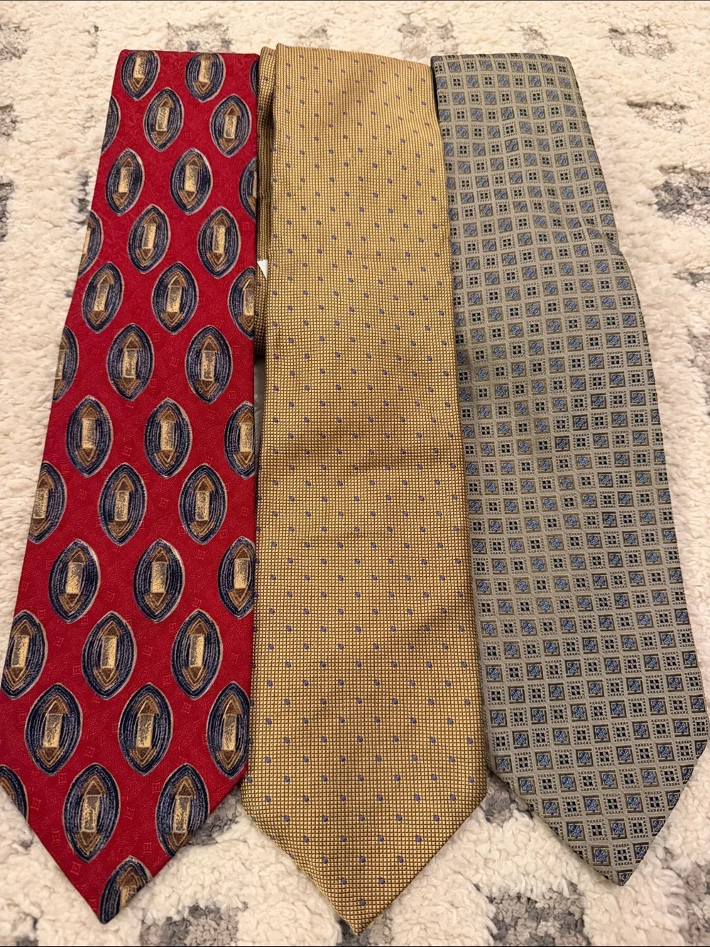 Robert Talbott Gold Silk Tie with Small Blue Dot Pattern